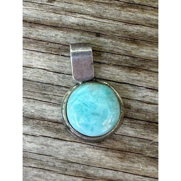 Sterling Silver 925 Larimar Round Pendant With Bail For Necklace Jewelry - Picture 1 of 9